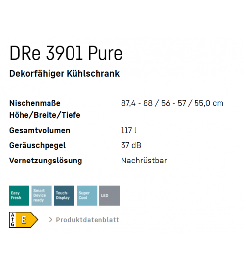 利勃海尔DRe 3901 Pure嵌入式冰箱